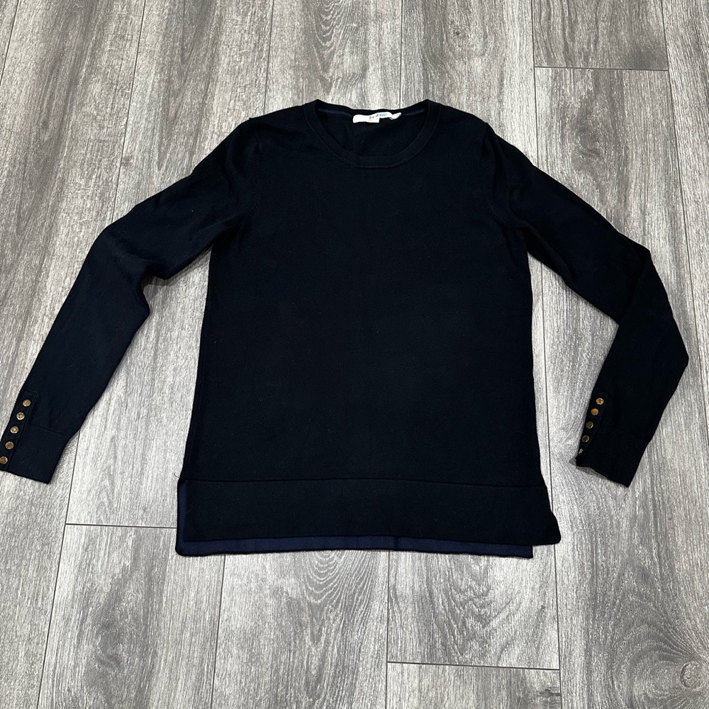 Boden Eldon Black Crewneck Button Cuff Sleeve Size S Color Black